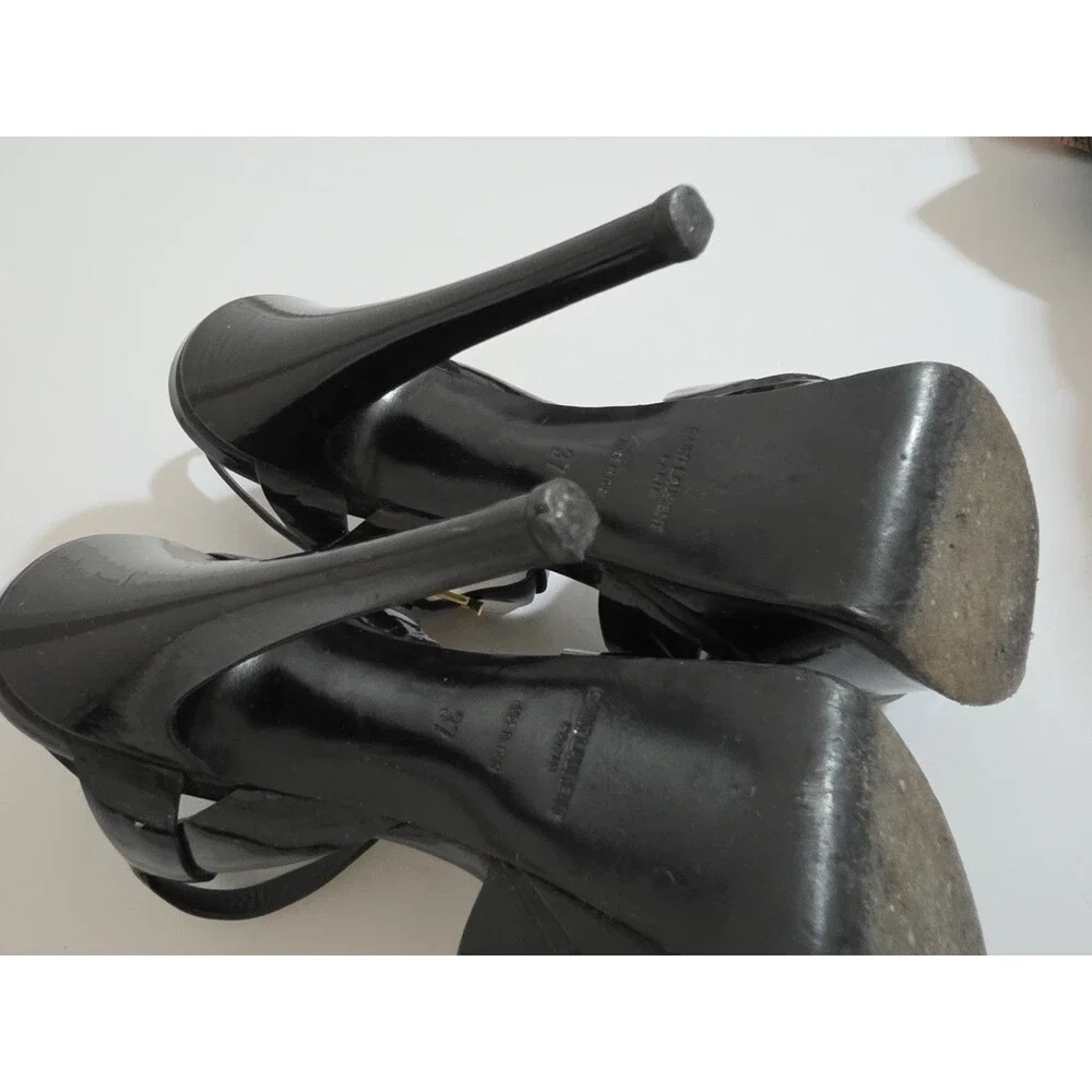 Christian Louboutin Bianca 120 Black Patent Leather Platform Pump Heels Sz 37